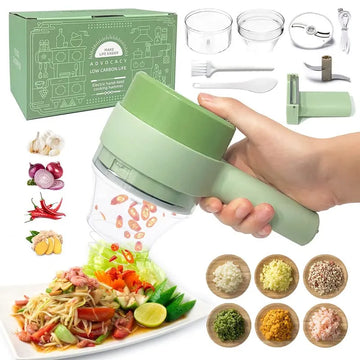 4 in 1 Handheld Electric Vegetable Cutter Set, Food Processor for Garlic Pepper Chili Onion Celery Ginger Meat with Brush